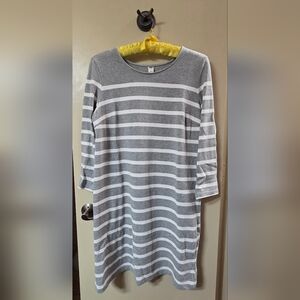 Old Navy Gray and White Striped Midi Dress